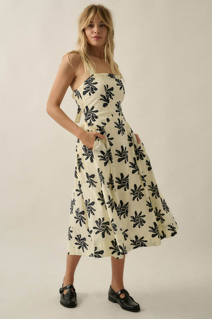 Twirling Blooms Floral-Print Pocket Midi Dress
