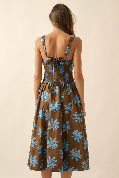 Twirling Blooms Floral-Print Pocket Midi Dress