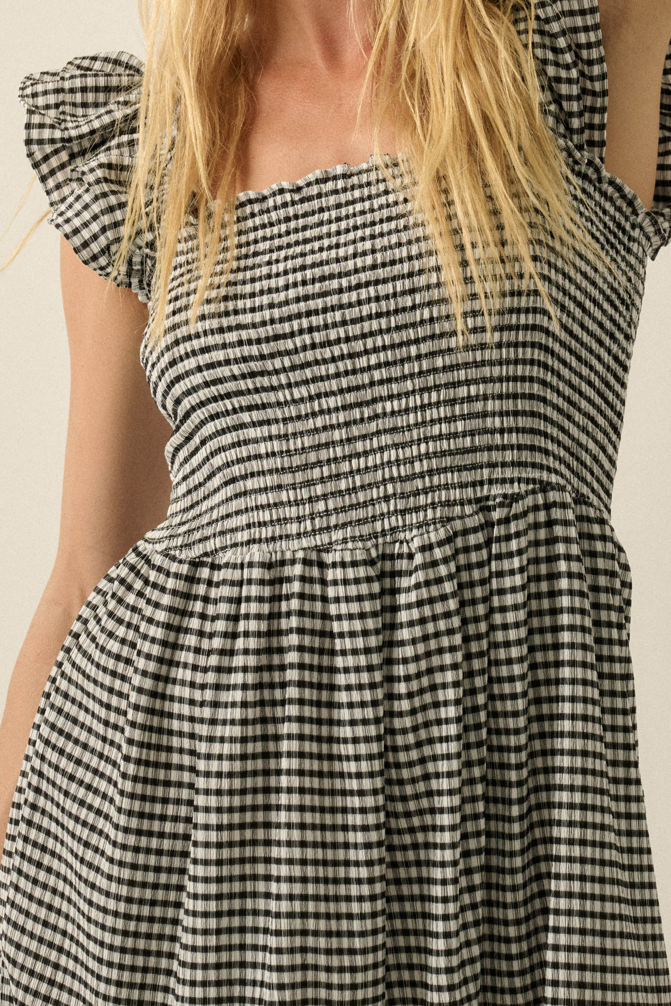 Sweet Treat Smocked Gingham Ruffle Midi Dress