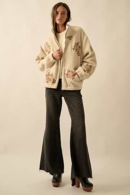 Warm Blossoms Floral-Embroidered Fleece Jacket