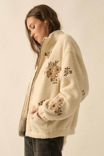 Warm Blossoms Floral-Embroidered Fleece Jacket