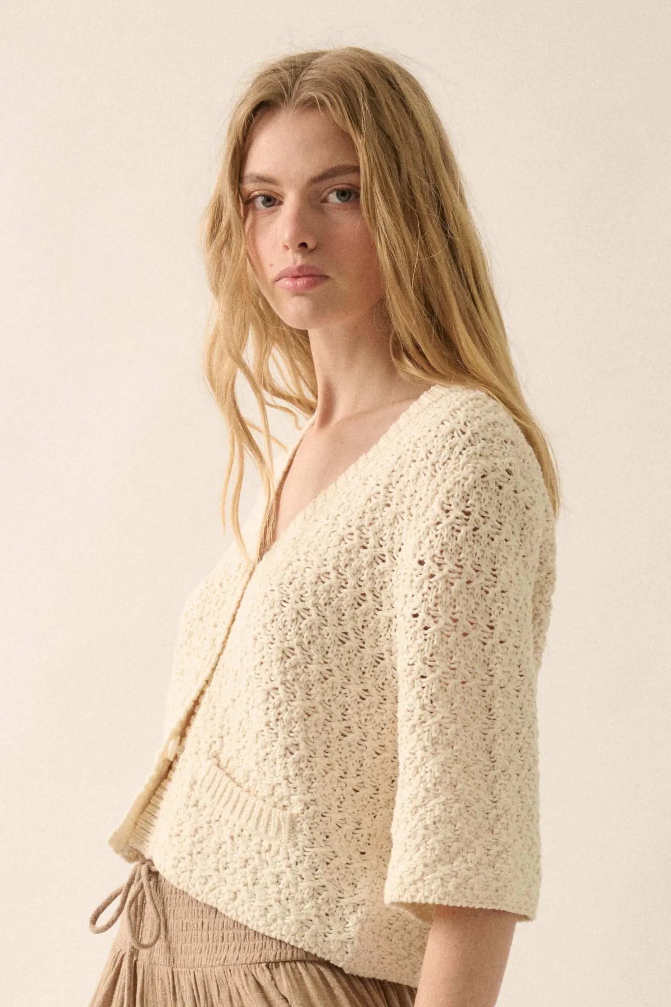 Take Your Time Open-Knit Short-Sleeve Cardigan