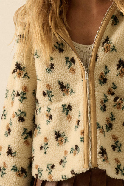Winter Blossoms Floral Fleece Hooded Jacket
