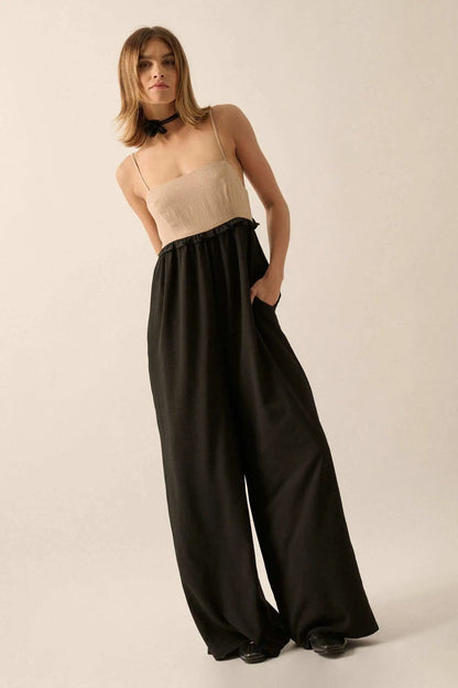 Step By Step Textured Wide-Leg Cami Jumpsuit