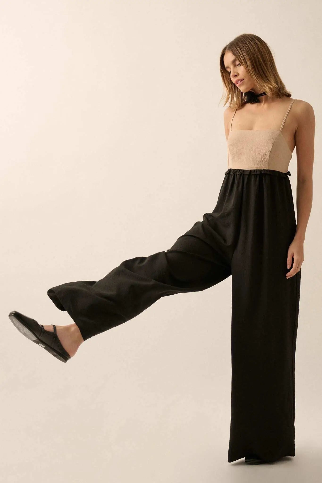Step By Step Textured Wide-Leg Cami Jumpsuit