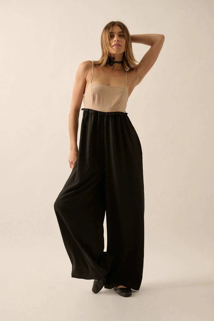 Step By Step Textured Wide-Leg Cami Jumpsuit