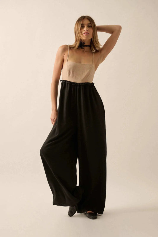 Step By Step Textured Wide-Leg Cami Jumpsuit
