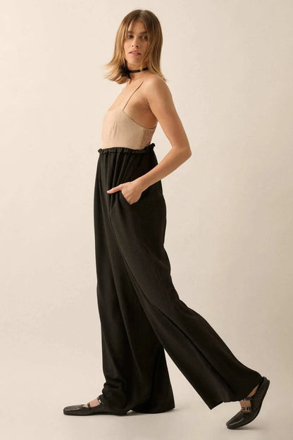 Step By Step Textured Wide-Leg Cami Jumpsuit