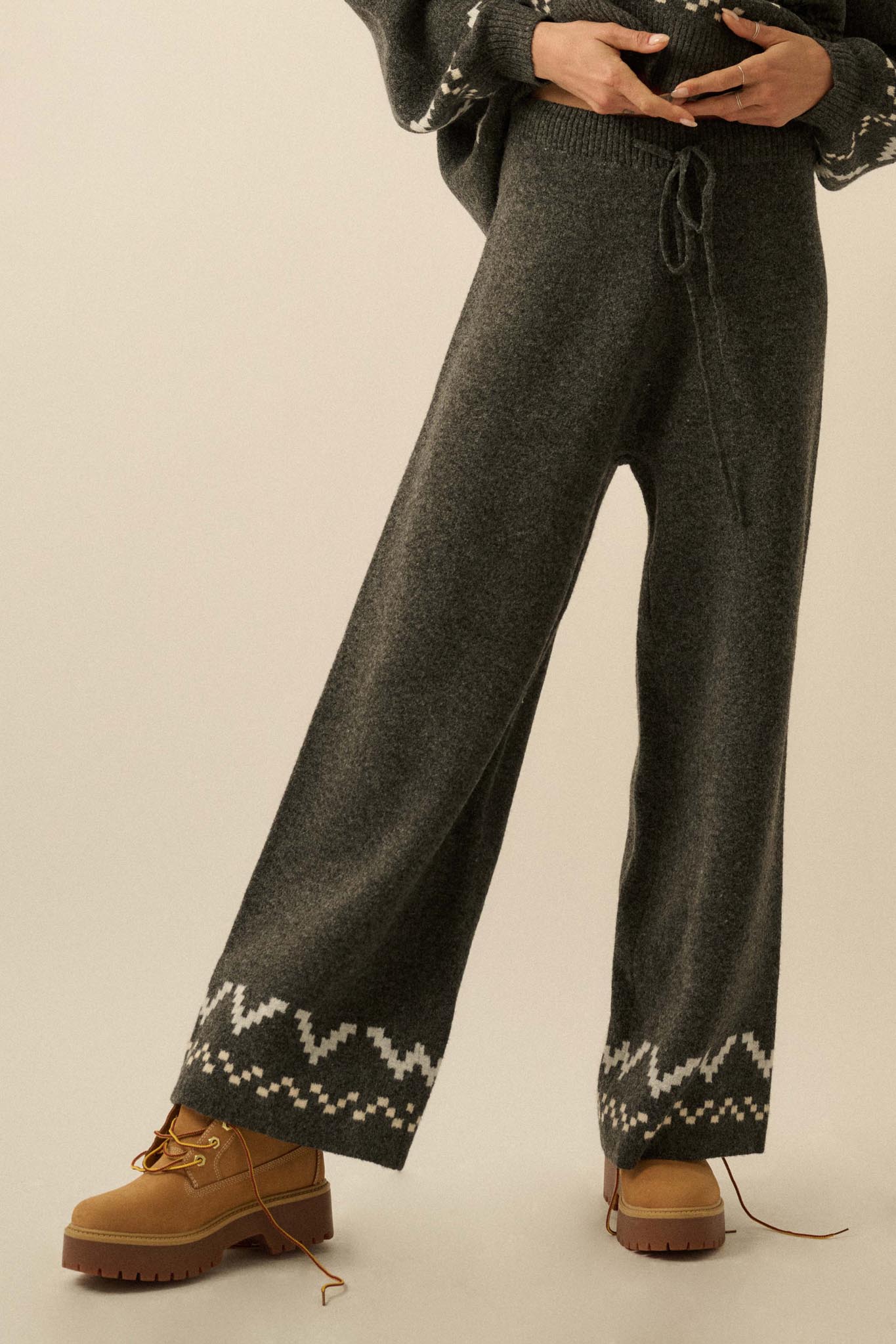 Winter Ridge Alpine Knit Wide-Leg Sweater Pants