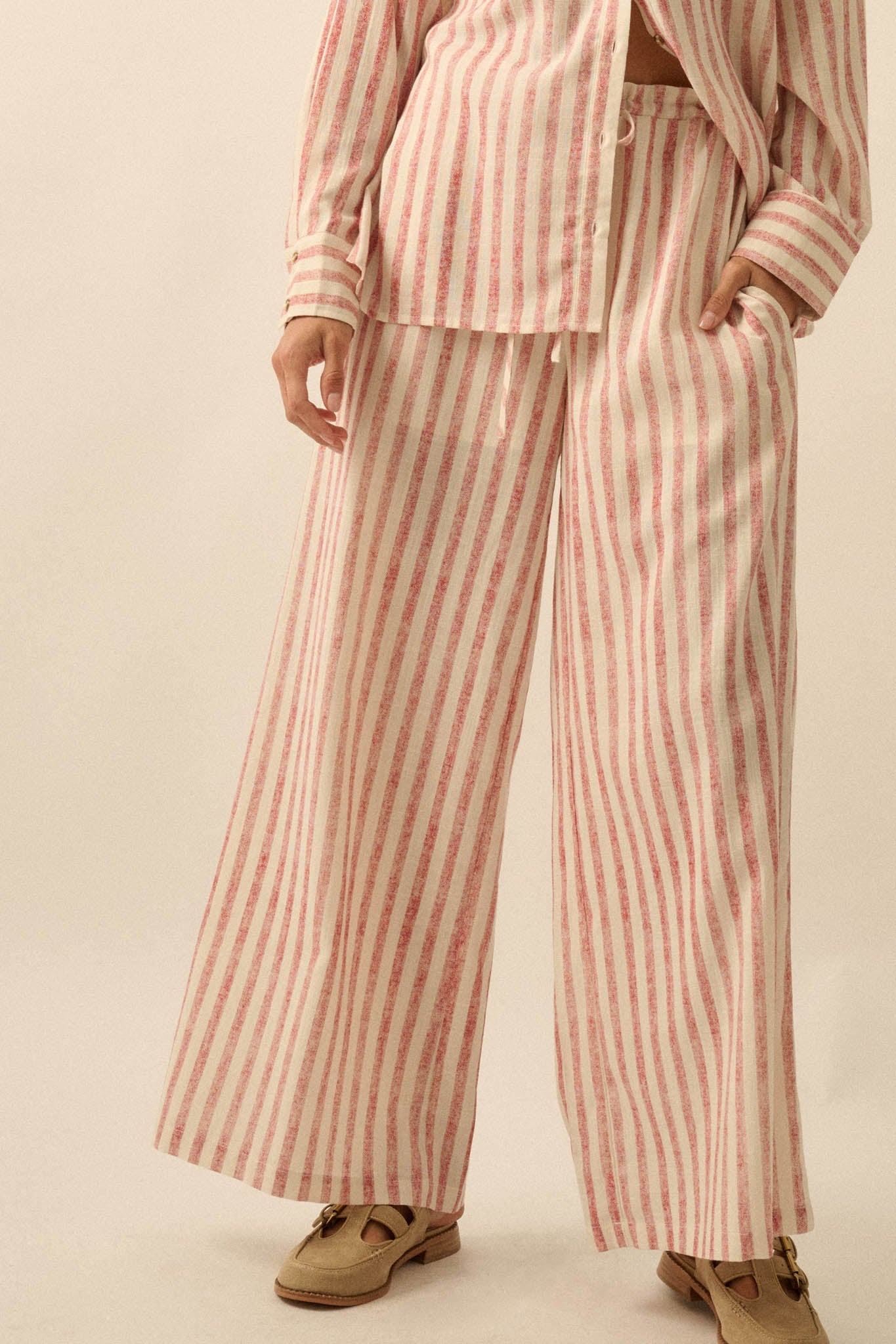 Weekend Mood Striped Wide-Leg Drawstring Pants