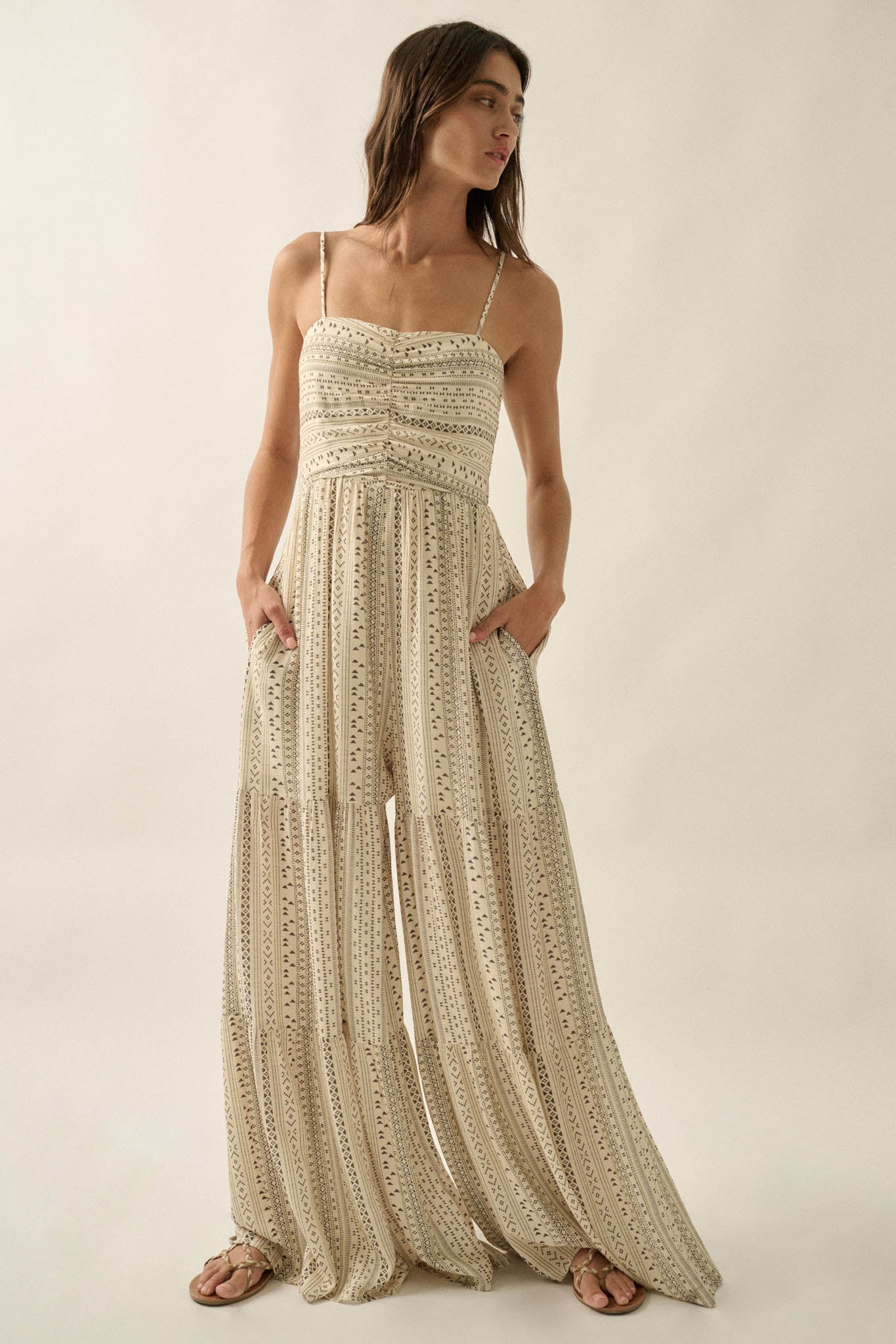 Wild Adventure Geo-Print Tiered Wide-Leg Jumpsuit