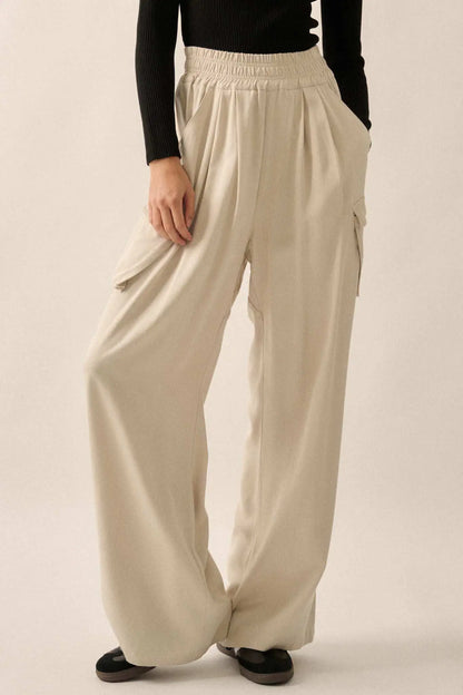 Walk On Wide-Leg Twill Cargo Pants