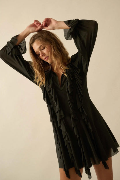 Wind Song Mesh Cascade Ruffle Peasant Romper