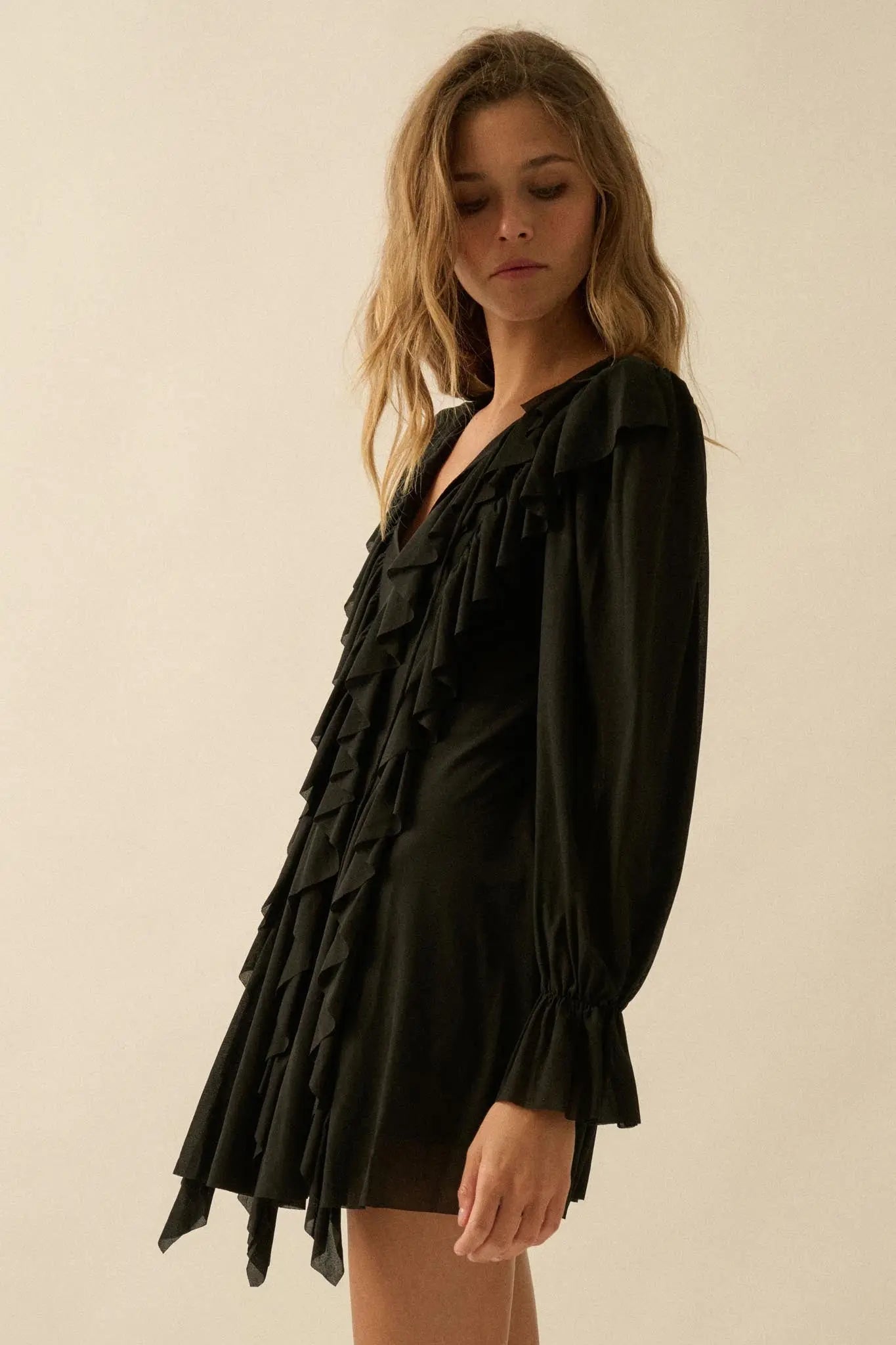 Wind Song Mesh Cascade Ruffle Peasant Romper