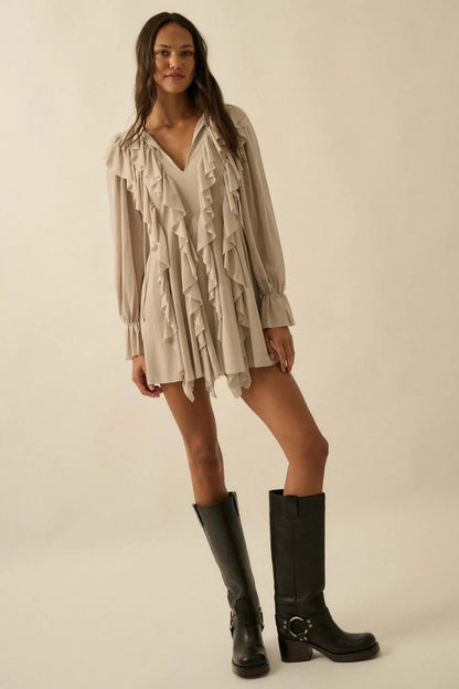 Wind Song Mesh Cascade Ruffle Peasant Romper