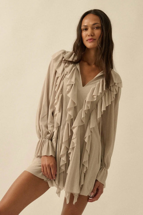Wind Song Mesh Cascade Ruffle Peasant Romper