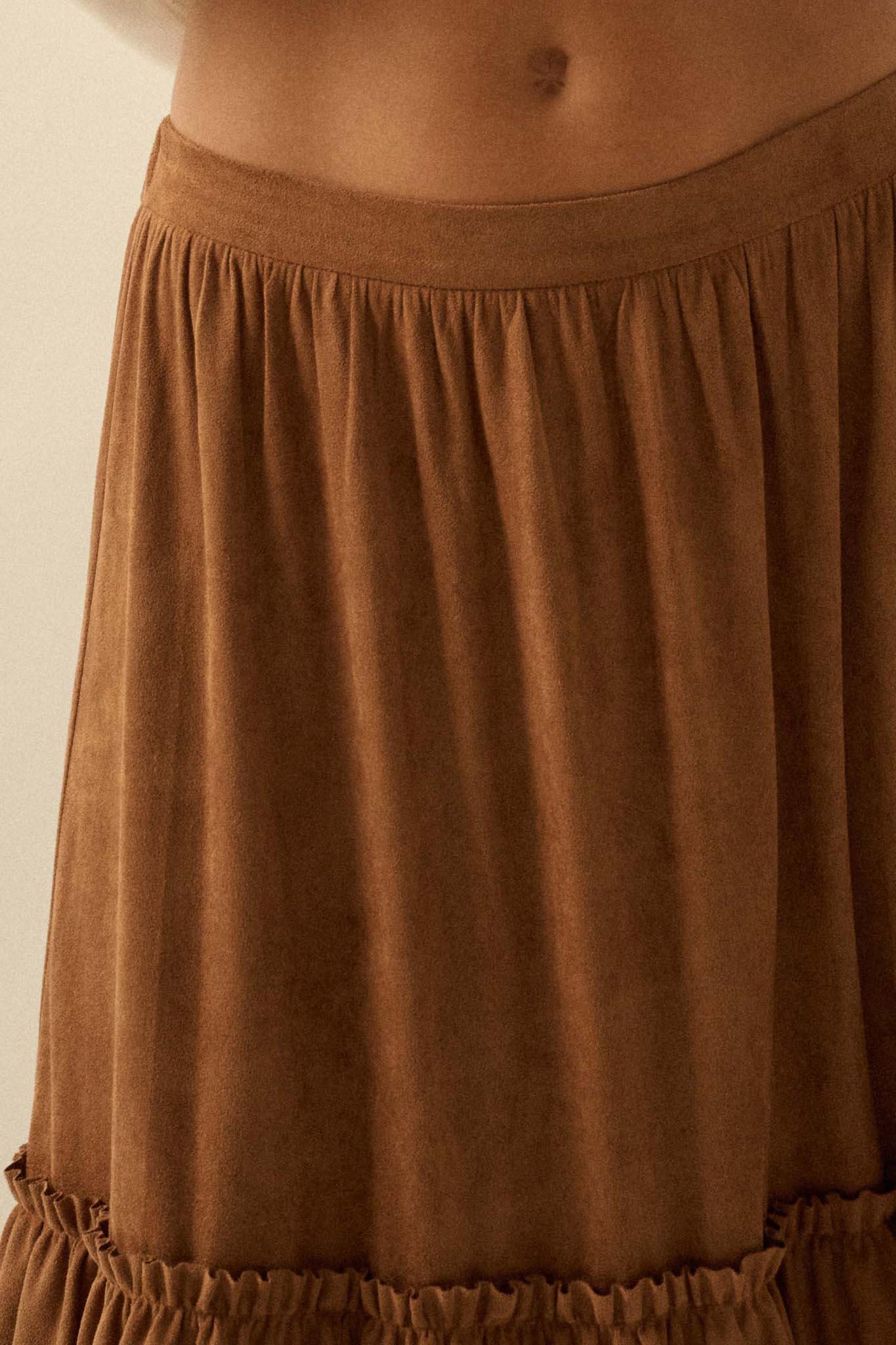 Tender Touch Vegan Suede Tiered Ruffle Maxi Skirt