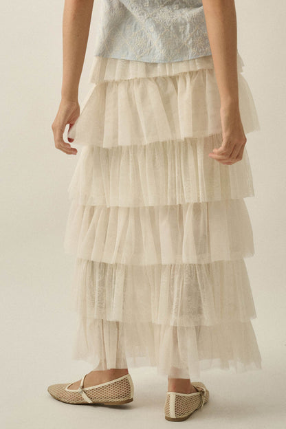 Twirl Power Floral Lace and Tulle Ruffle Maxi Skirt