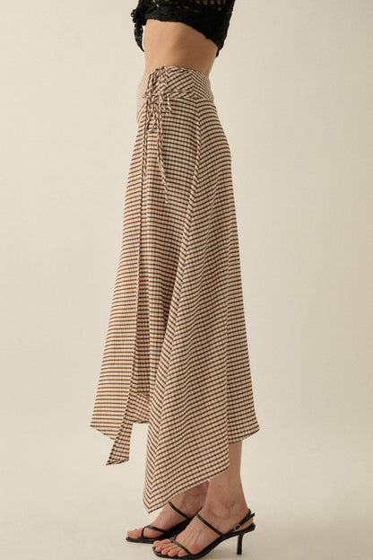 Sweet As Can Be Gingham Side-Tie Wrap Maxi Skirt