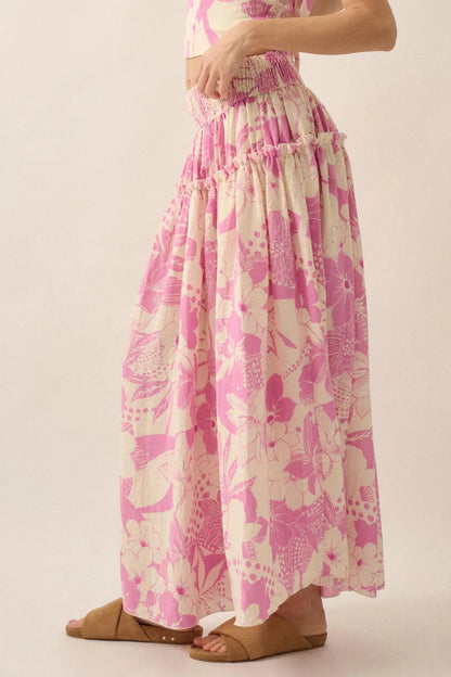 Taste the Tropics Floral Tiered Ruffle Maxi Skirt