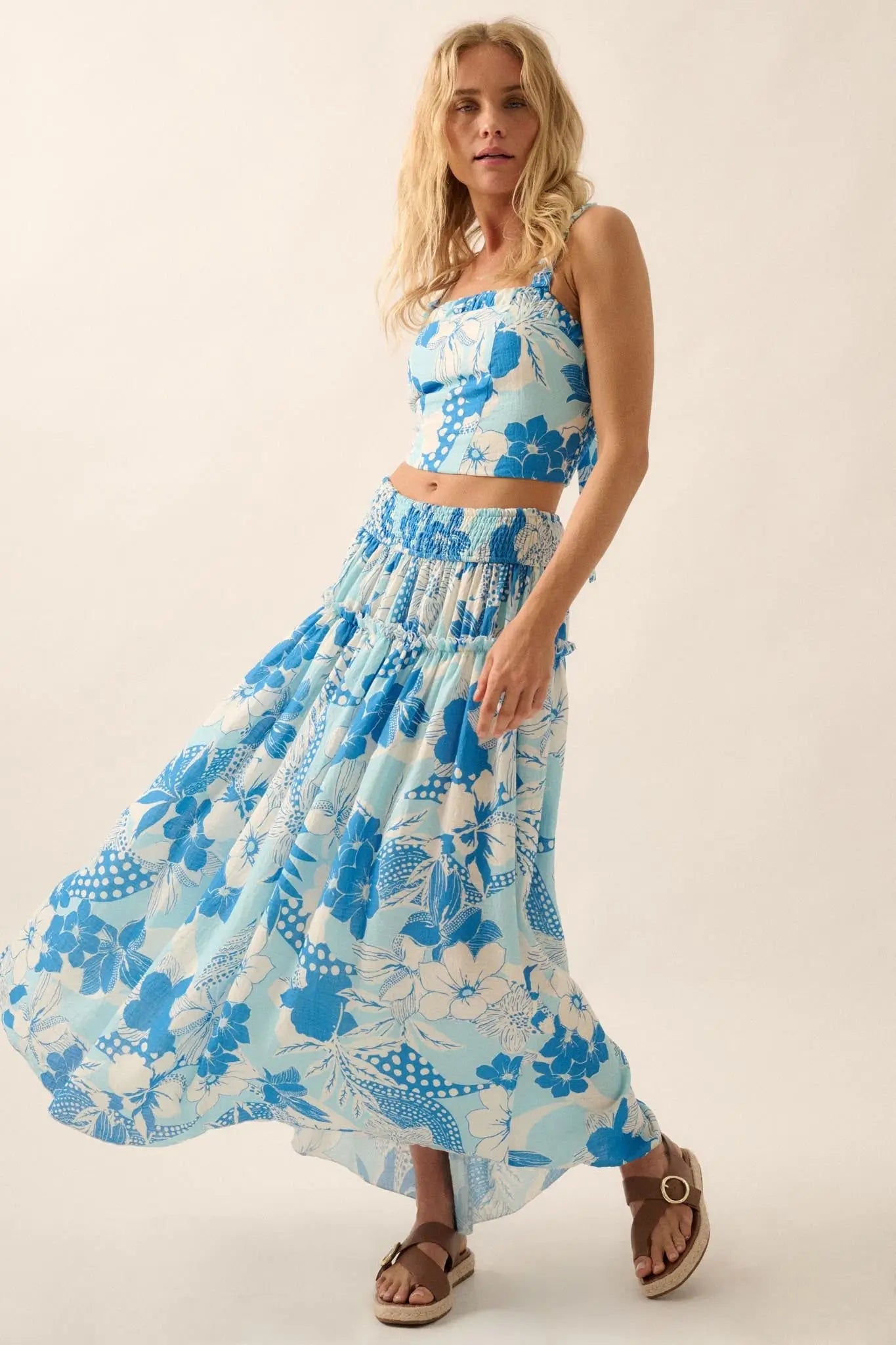 Taste the Tropics Floral Tiered Ruffle Maxi Skirt