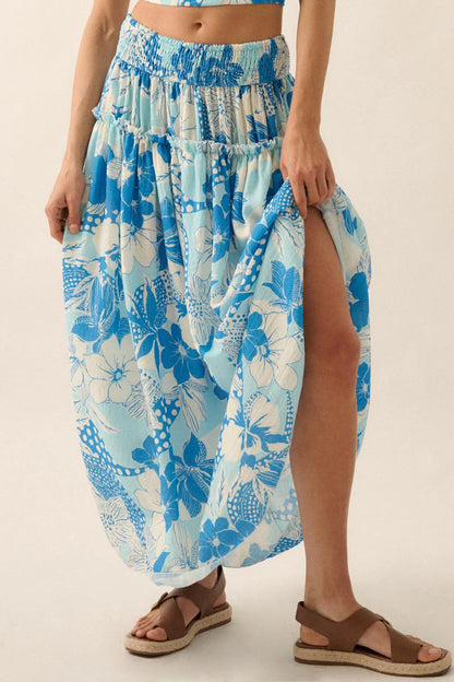 Taste the Tropics Floral Tiered Ruffle Maxi Skirt