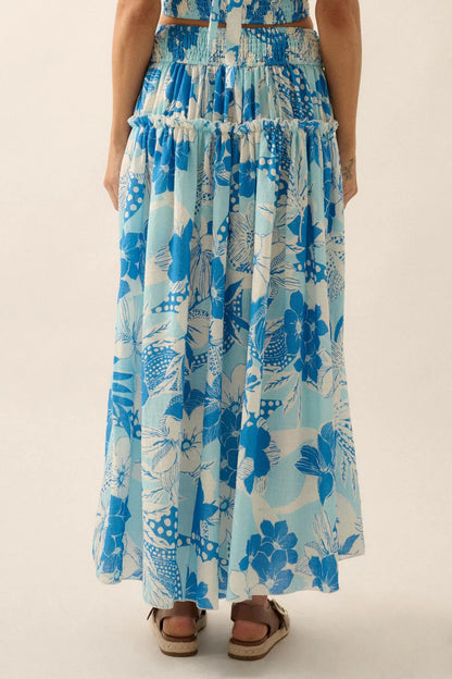 Taste the Tropics Floral Tiered Ruffle Maxi Skirt