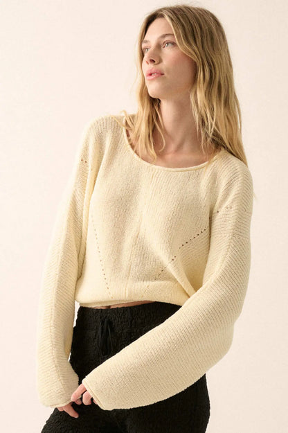 Stay True Rolled Edge Pointelle Rib-Knit Sweater