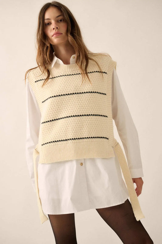 Study Date Striped Knit Side-Tie Sweater Vest