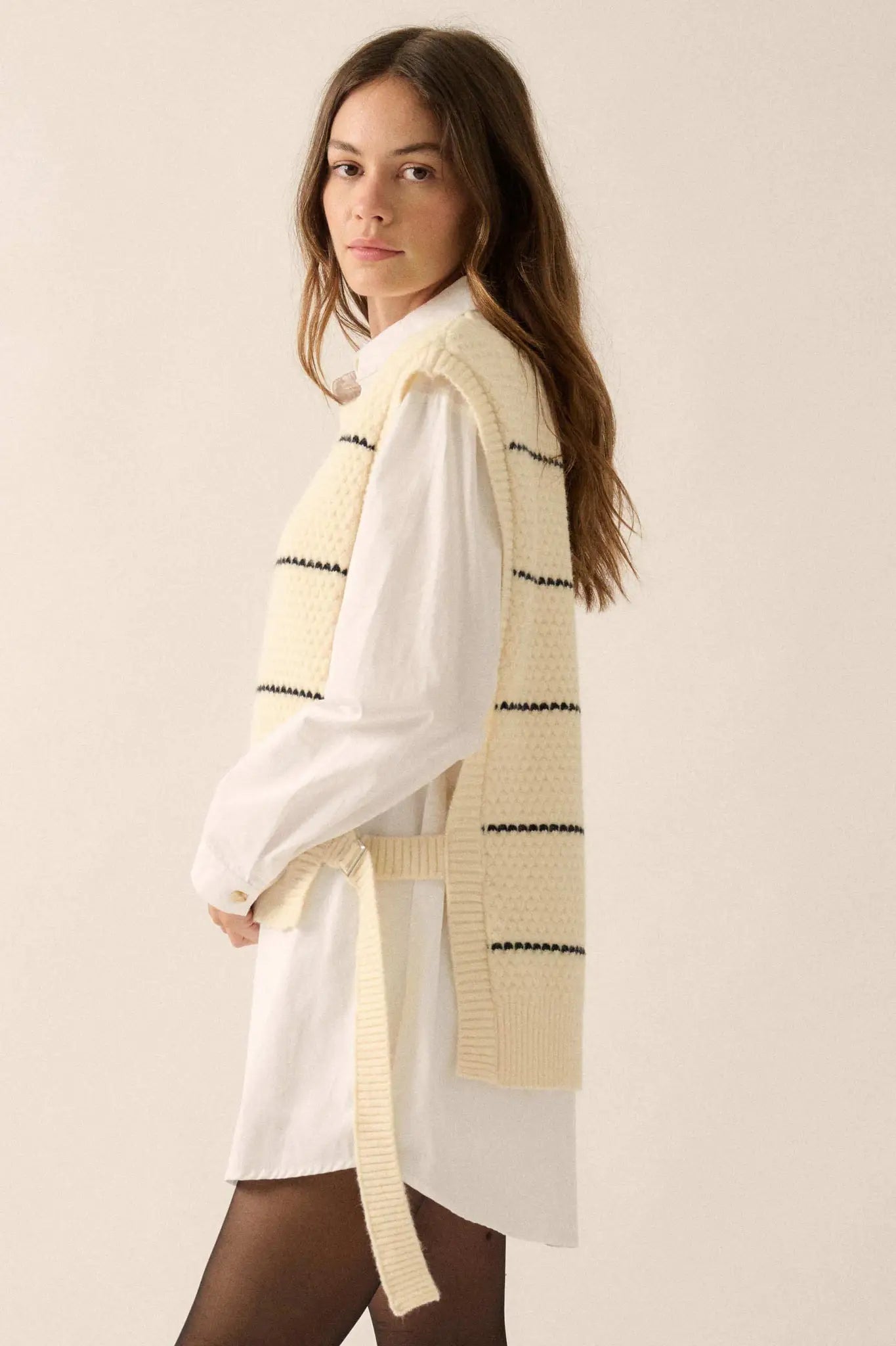 Study Date Striped Knit Side-Tie Sweater Vest