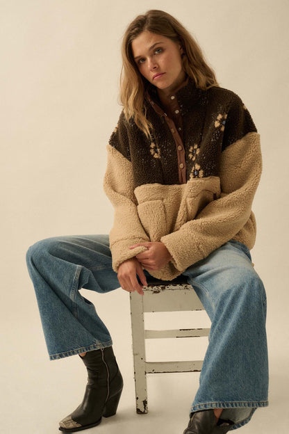 Toasted Blooms Floral Fleece Half-Snap Pullover