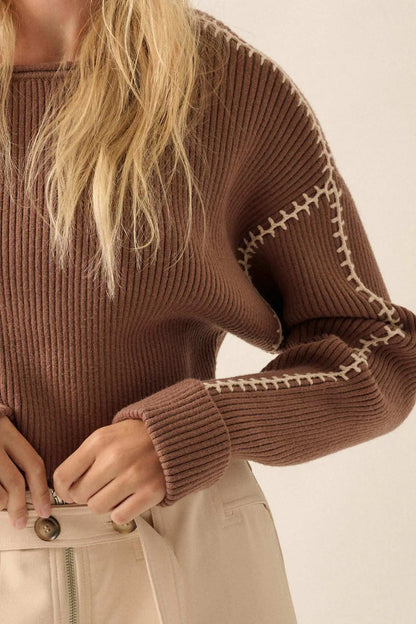 Stitched Up Cropped Blanket Stitch Sweater