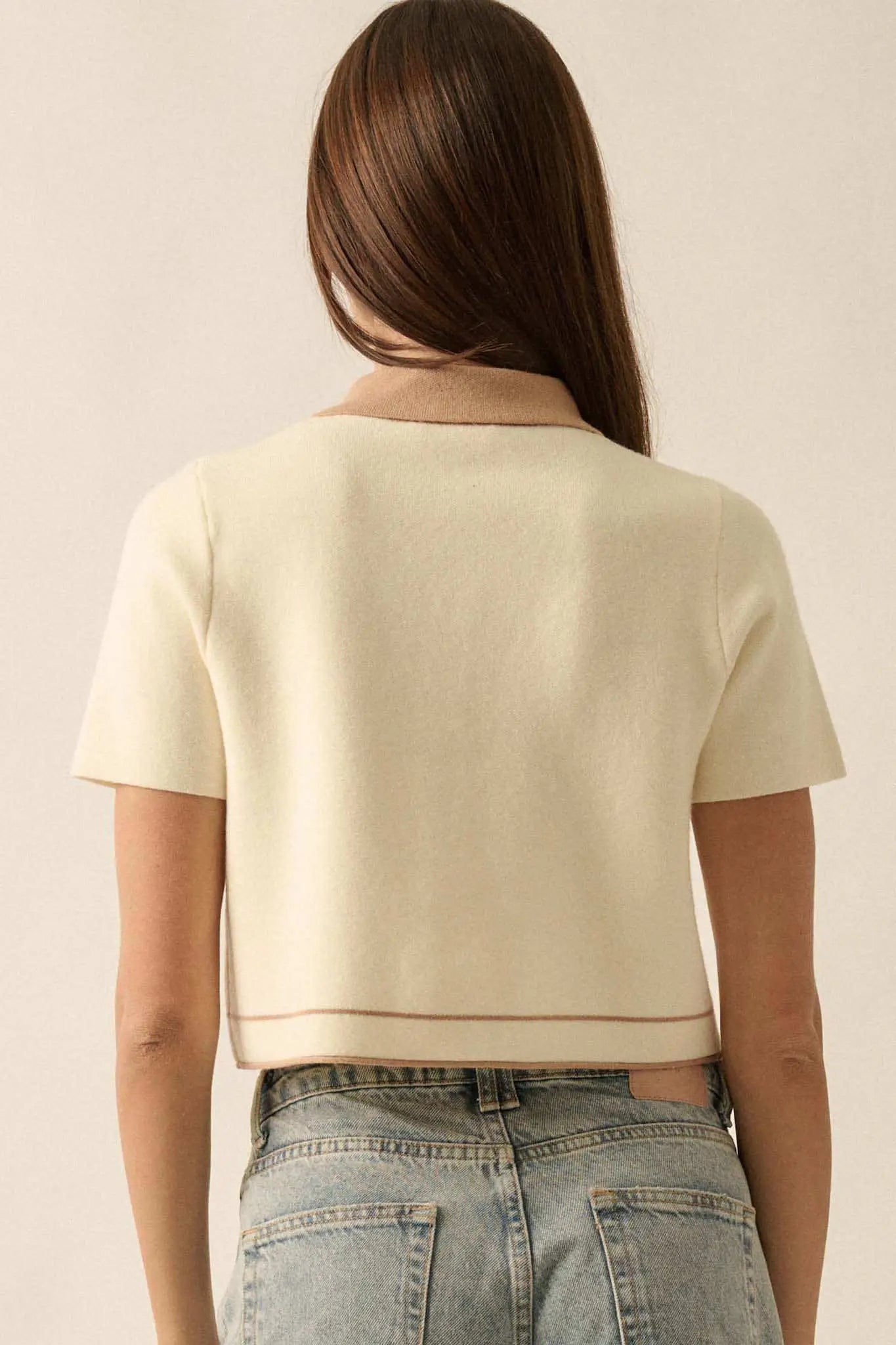 Study Break Sweater-Knit Cropped Button-Up Shirt