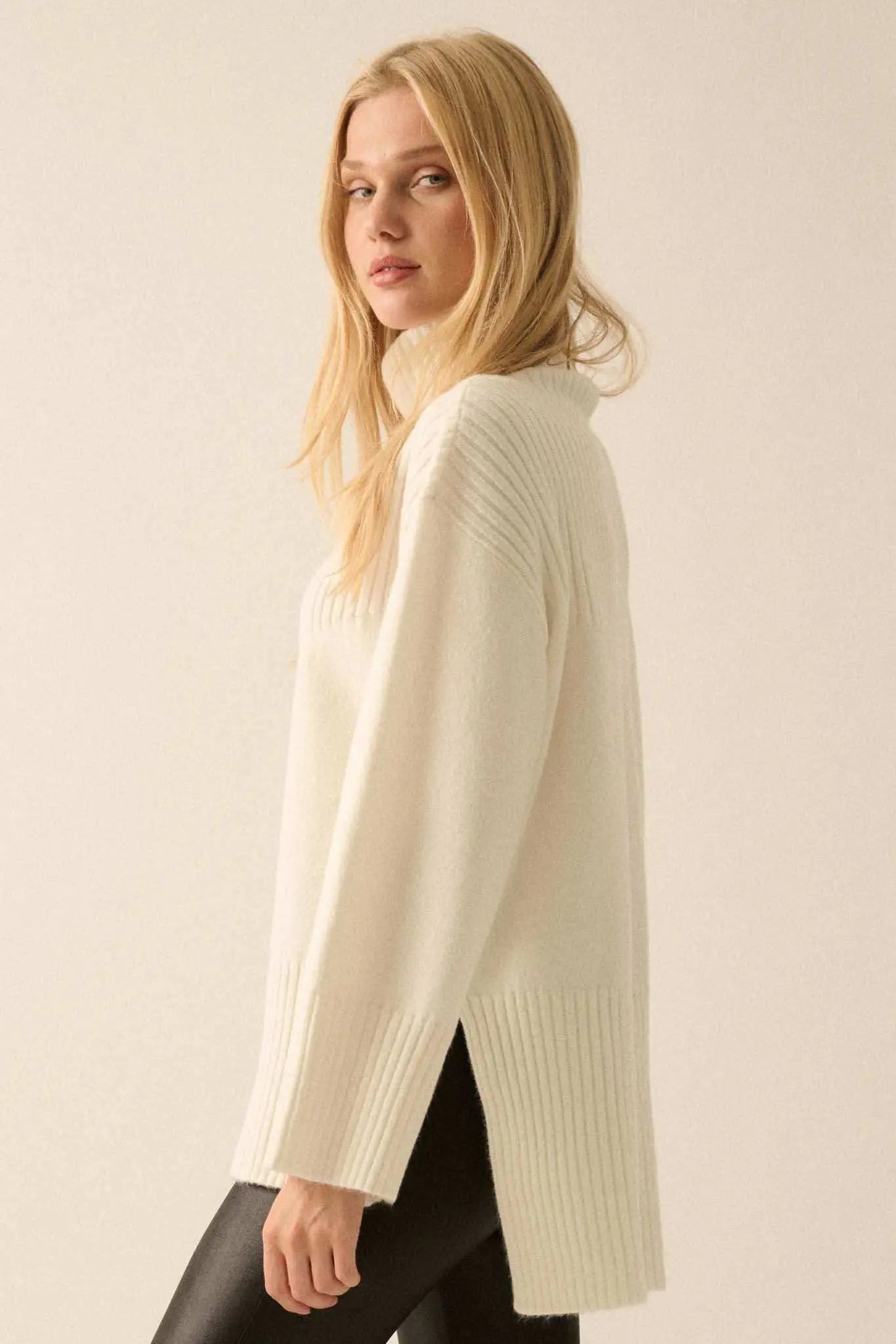 Warmest Regards Split-Hem Turtleneck Sweater
