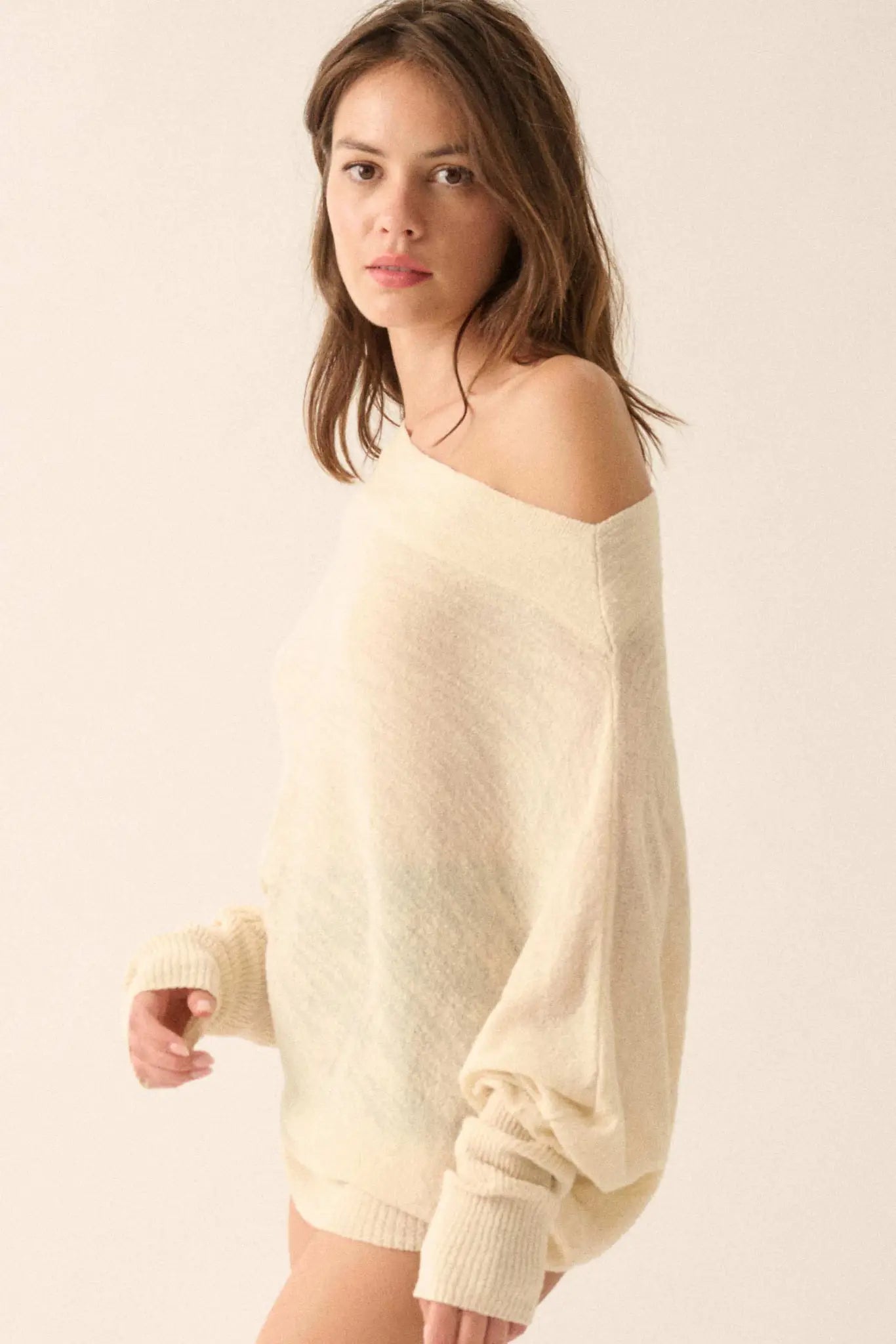 Too Blessed One-Shoulder Slub-Knit Dolman Sweater