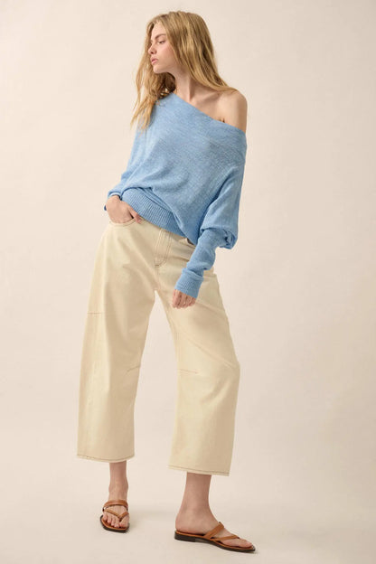 Too Blessed One-Shoulder Slub-Knit Dolman Sweater
