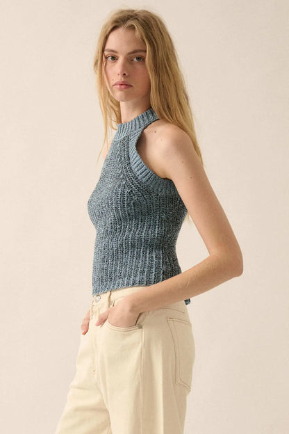 Take It Slow Rib-Knit Halter Sweater Tank Top
