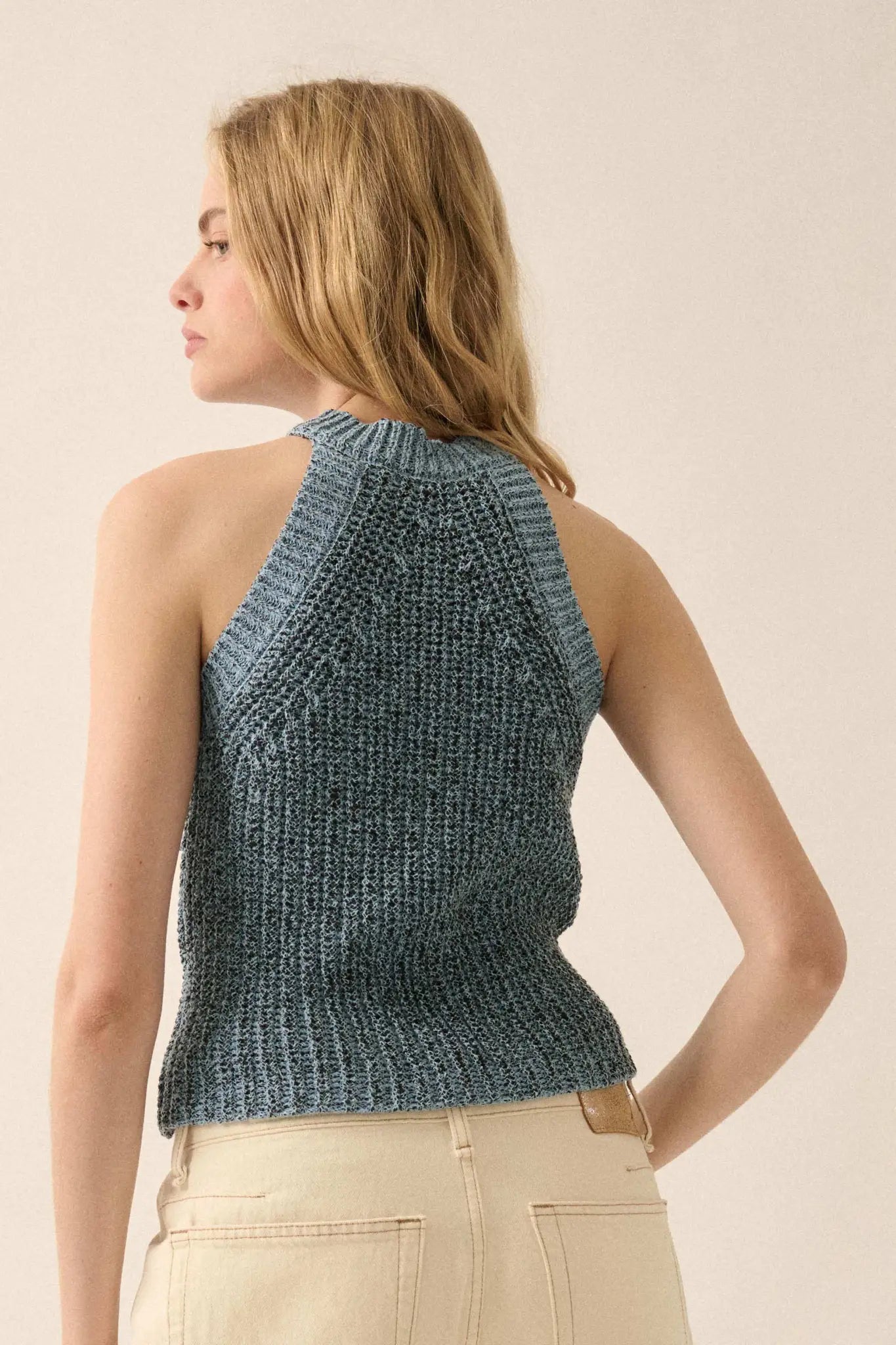 Take It Slow Rib-Knit Halter Sweater Tank Top