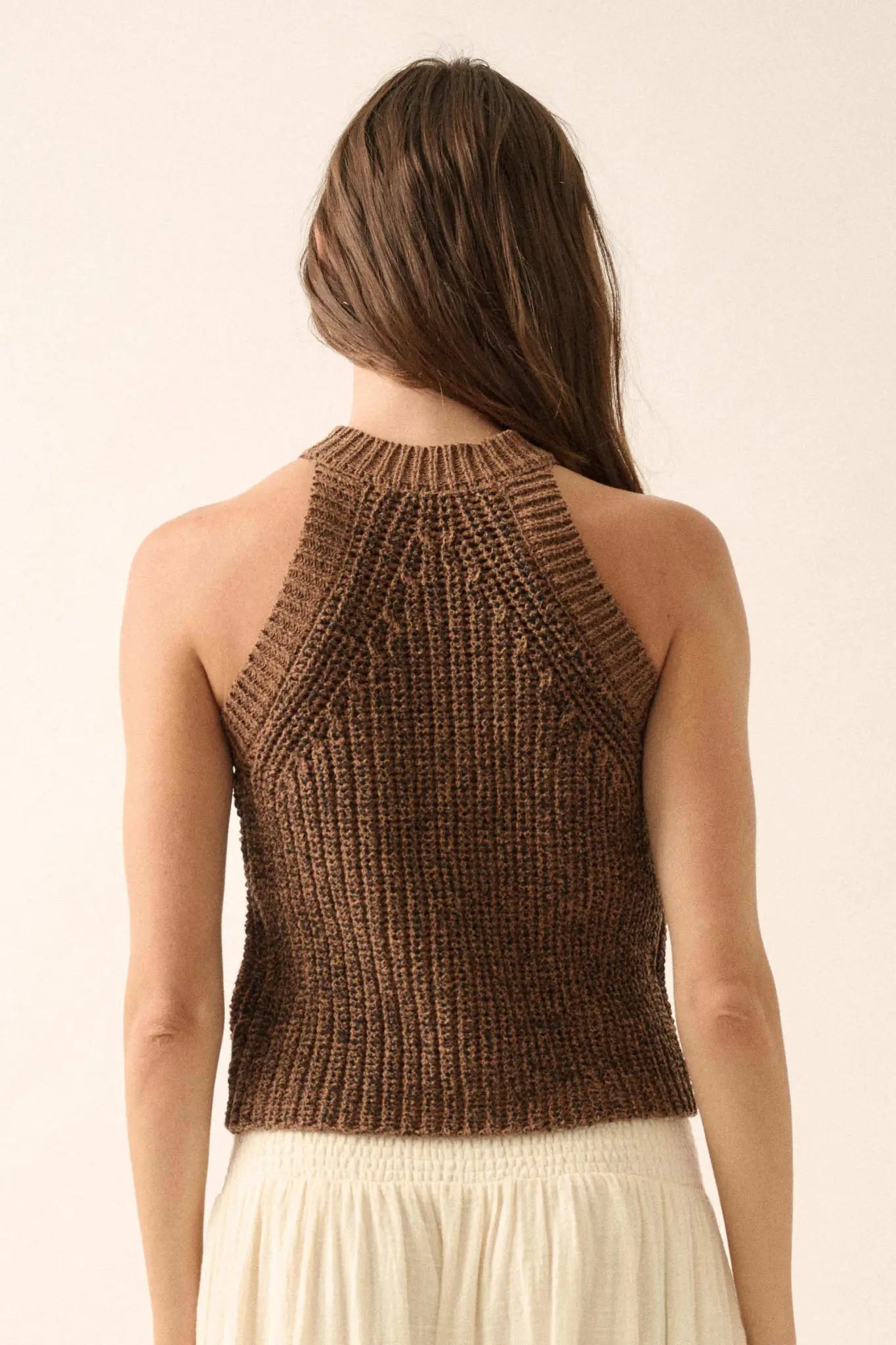 Take It Slow Rib-Knit Halter Sweater Tank Top