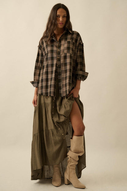Tartan Threads Plaid Raw-Edge Button-Up Shirt