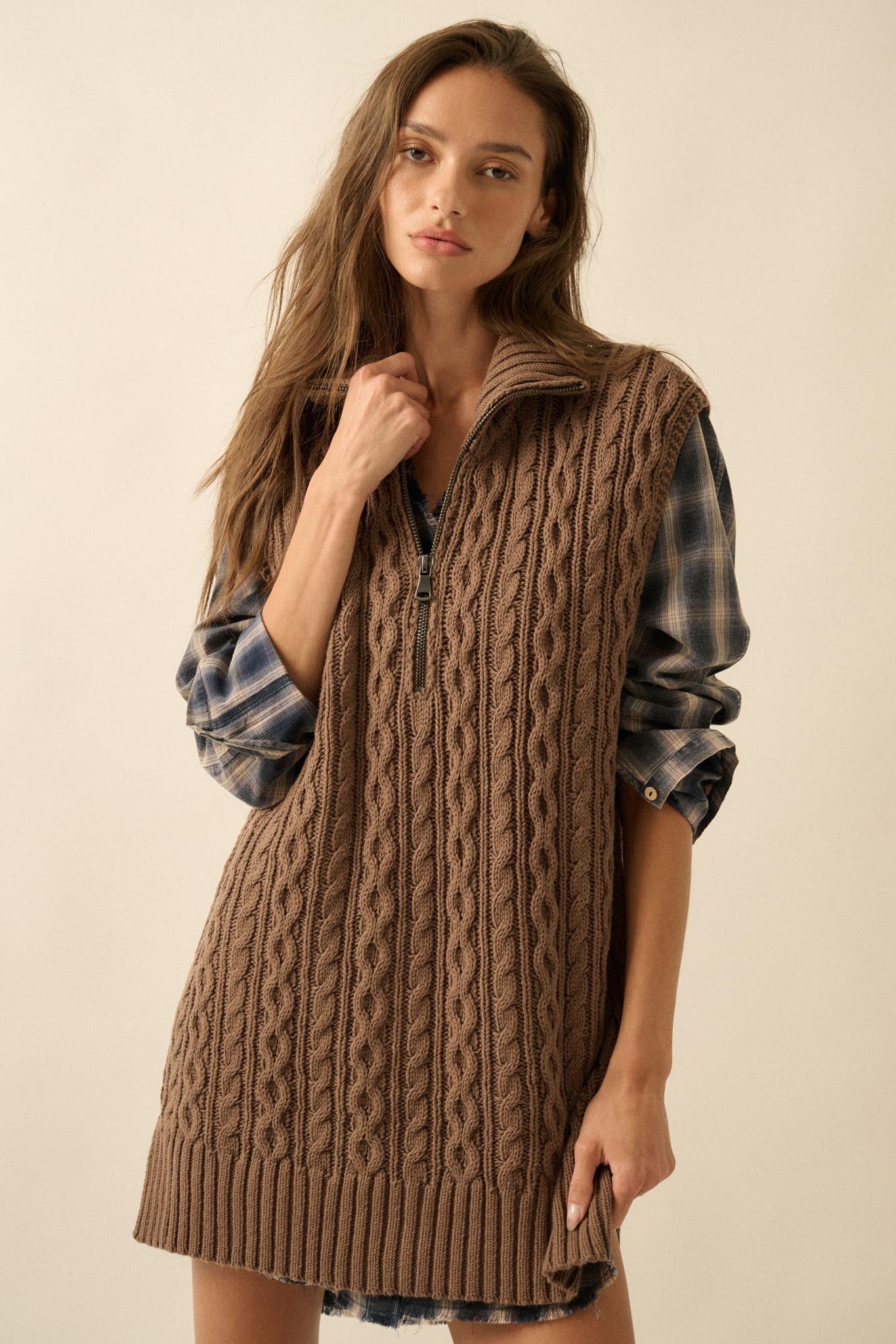 Twist of Fate Cable Knit Oversize Sweater Vest