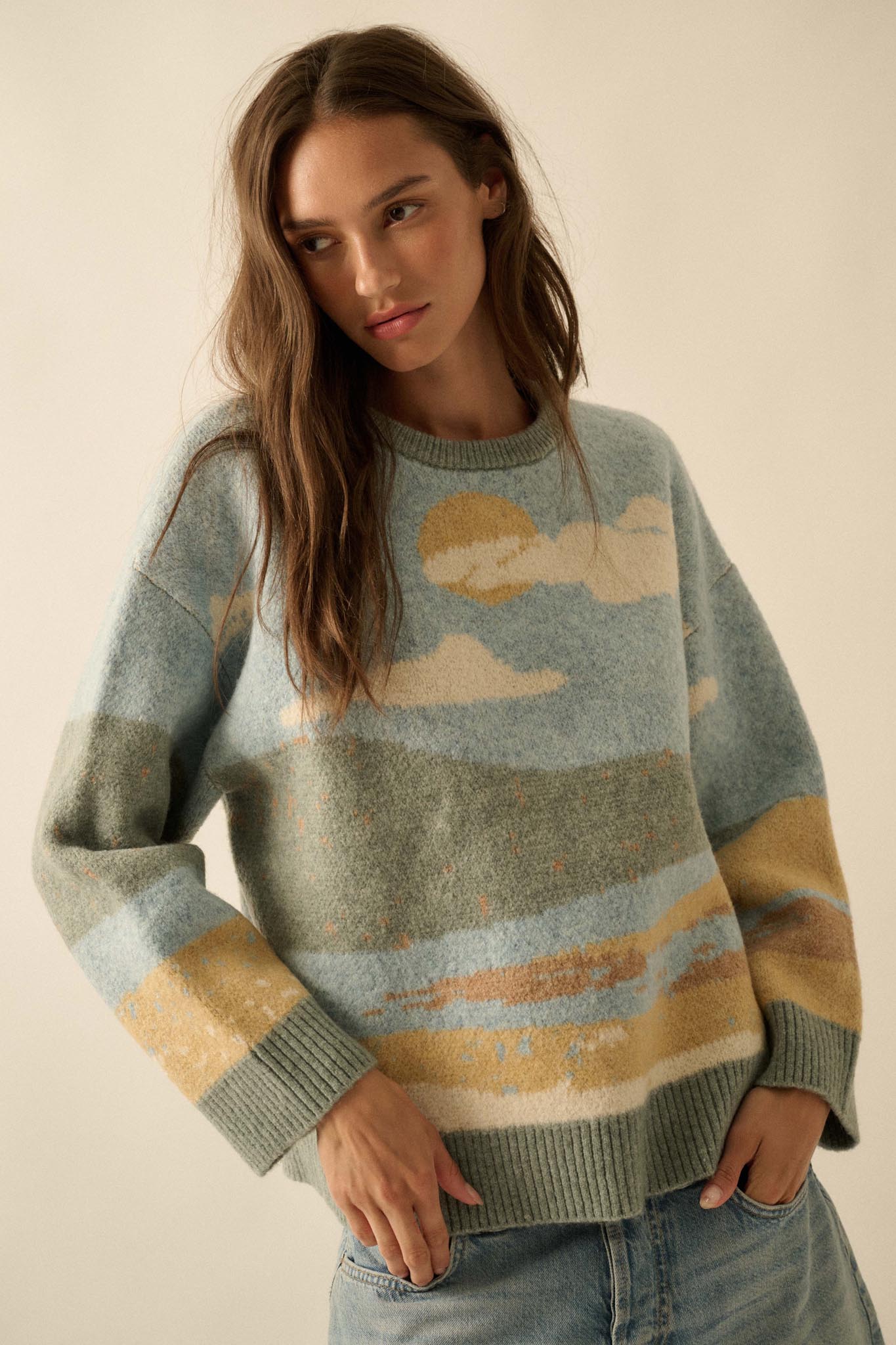 Wonderful World Jacquard-Knit Landscape Sweater