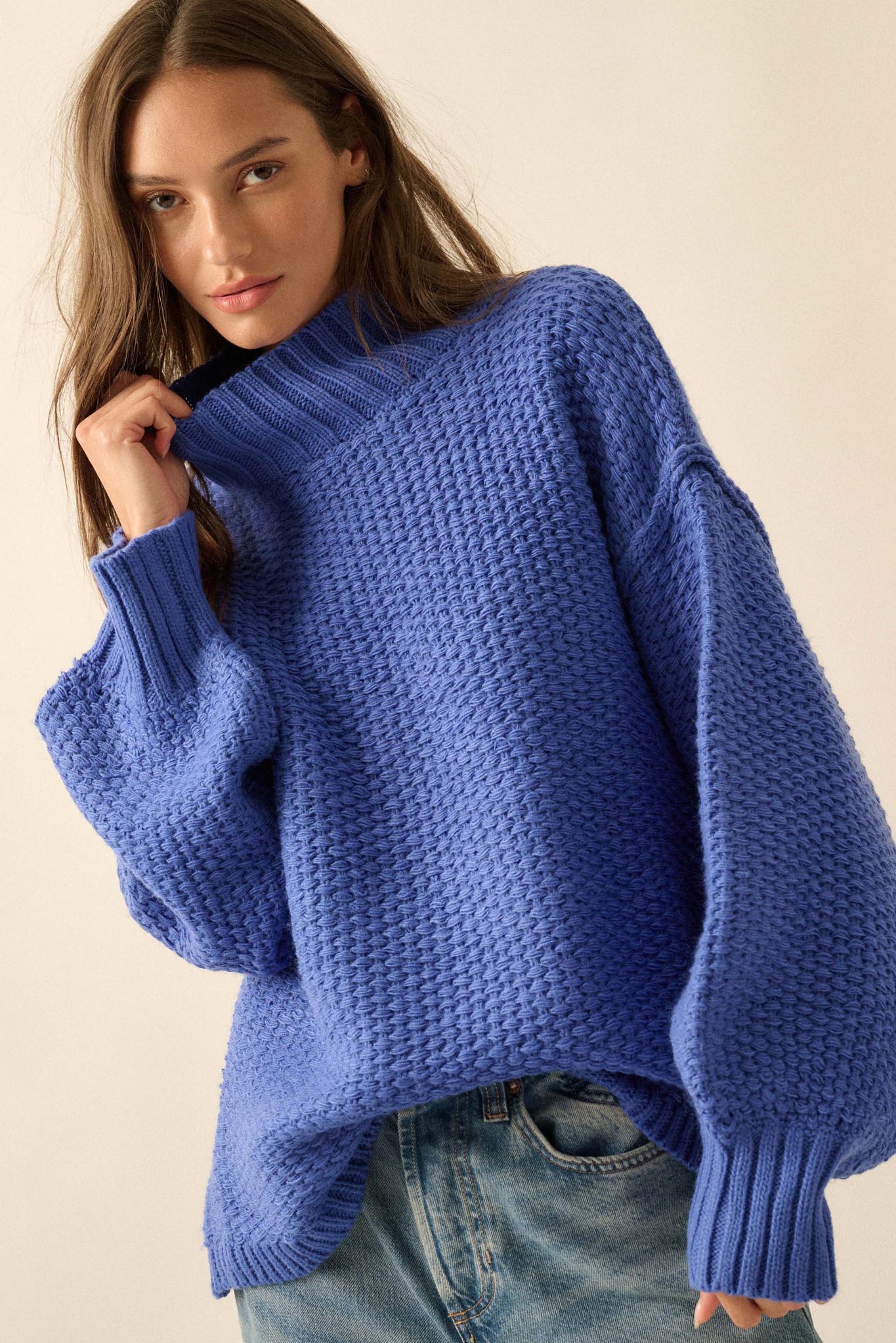 Time Goes By Crochet-Knit Mock-Neck Sweater