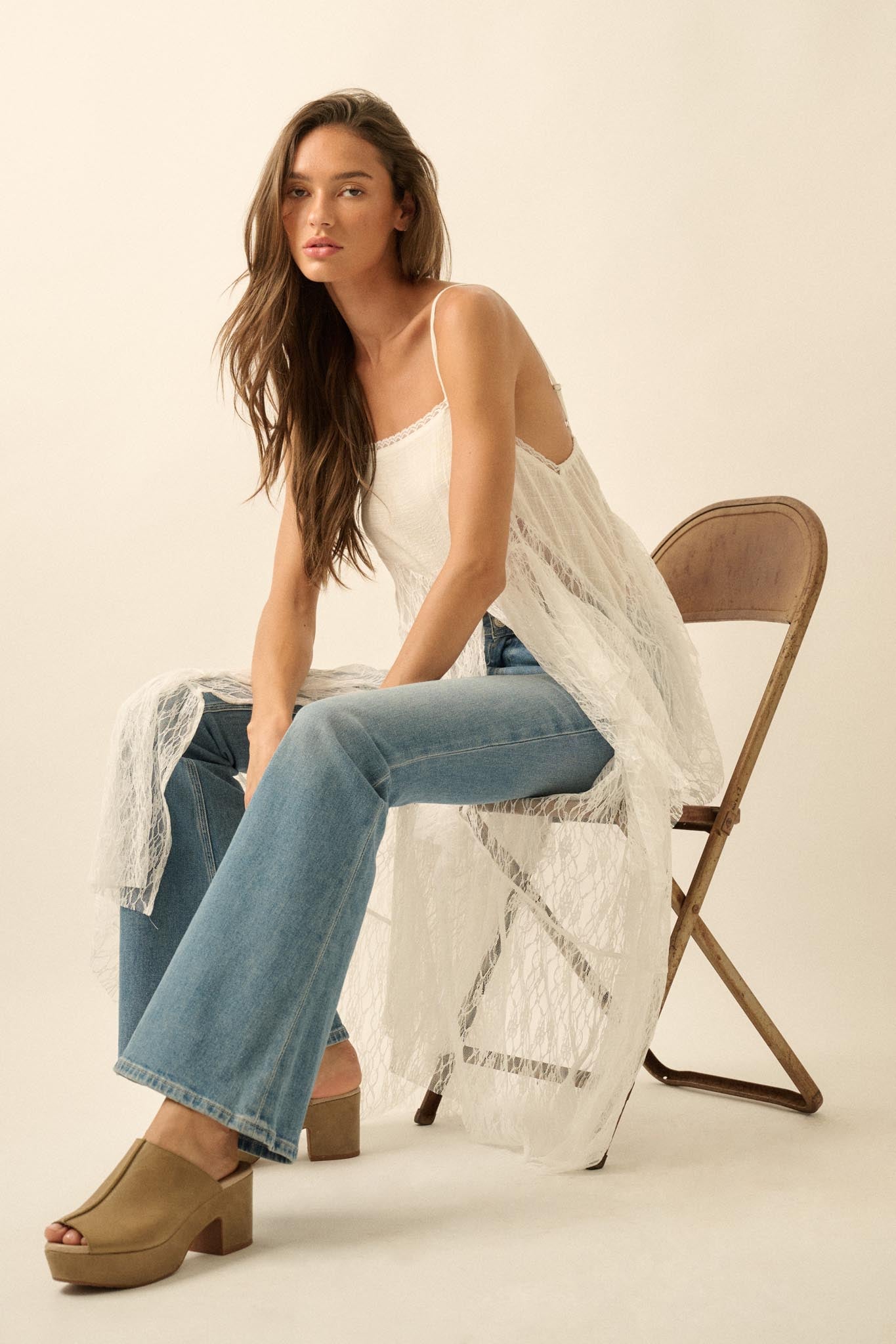 Whispering Winds Sheer Lace Flyaway Maxi Top