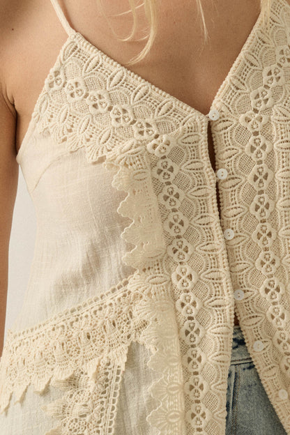 Up in the Air Cotton Gauze and Lace Maxi Top