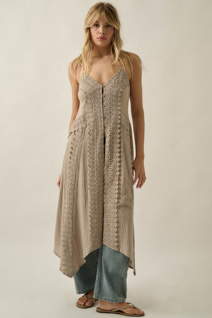 Up in the Air Cotton Gauze and Lace Maxi Top