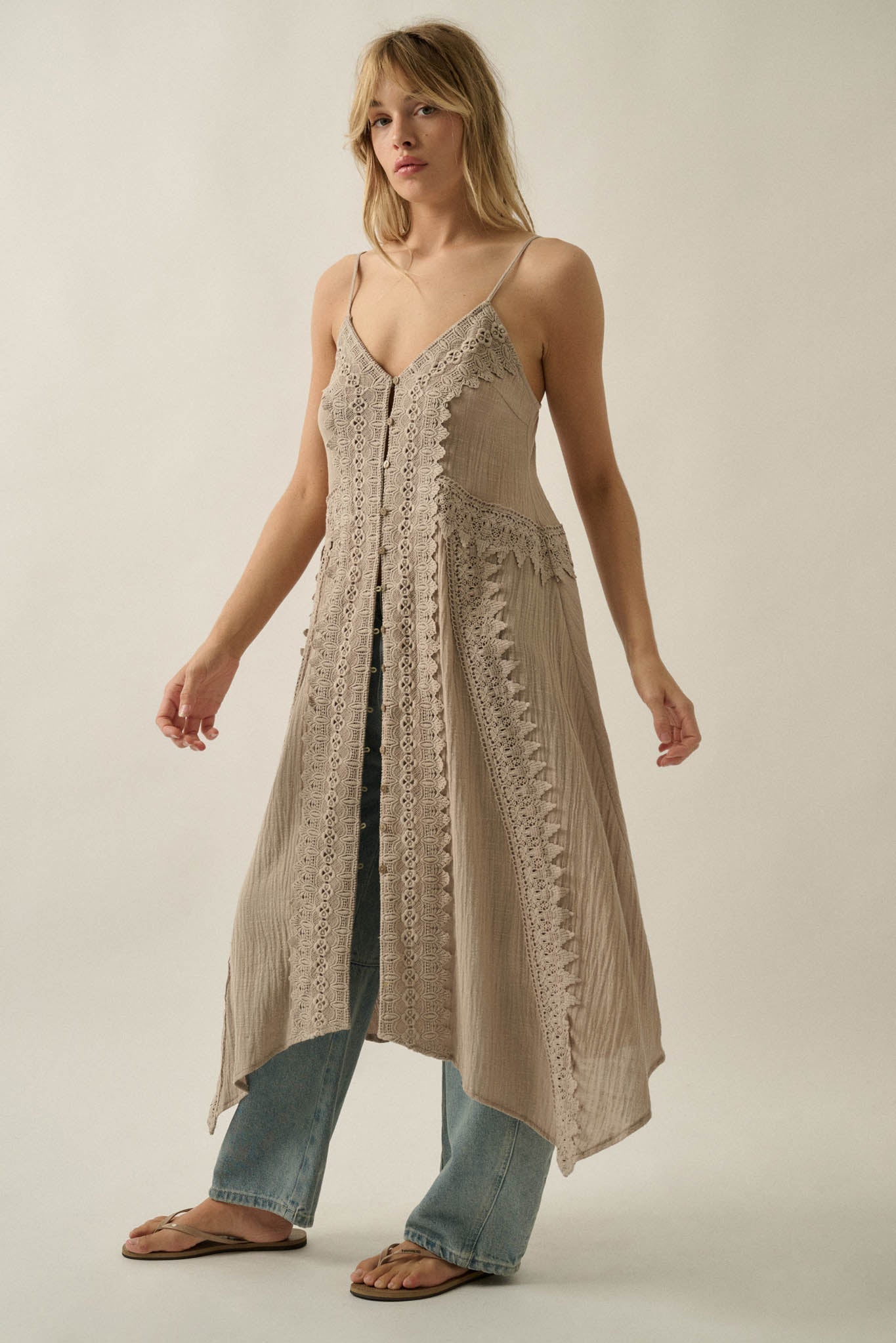 Up in the Air Cotton Gauze and Lace Maxi Top