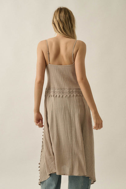 Up in the Air Cotton Gauze and Lace Maxi Top