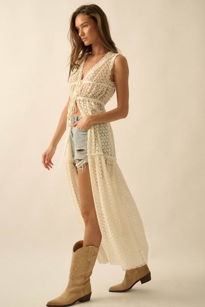 Sunshine Day Sheer Crochet Lace Maxi Top