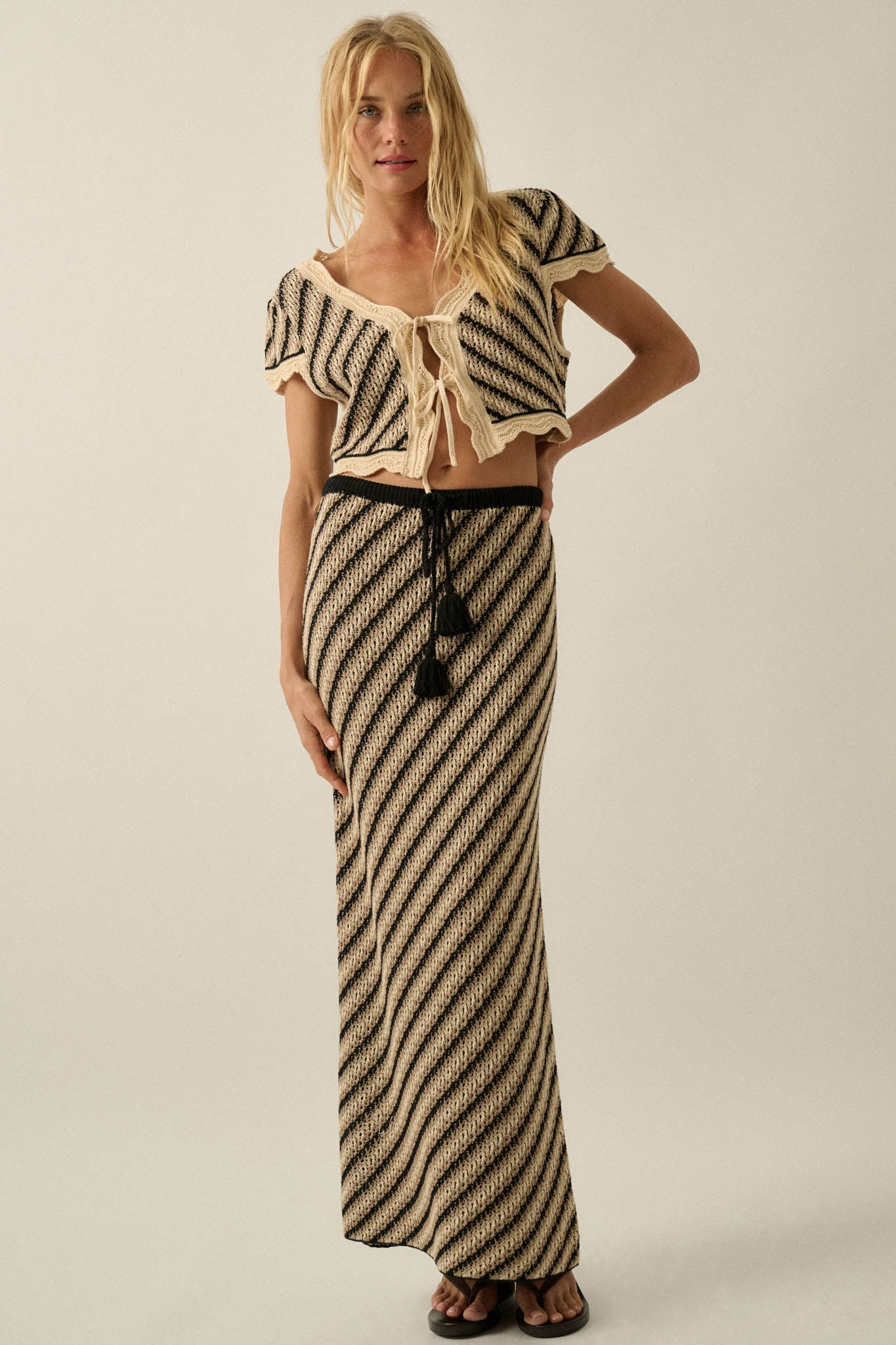 Summer Love Striped Crochet-Knit Tie-Front Top